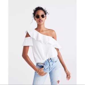 Madewell One Shoulder Ruffle Top White Trendy